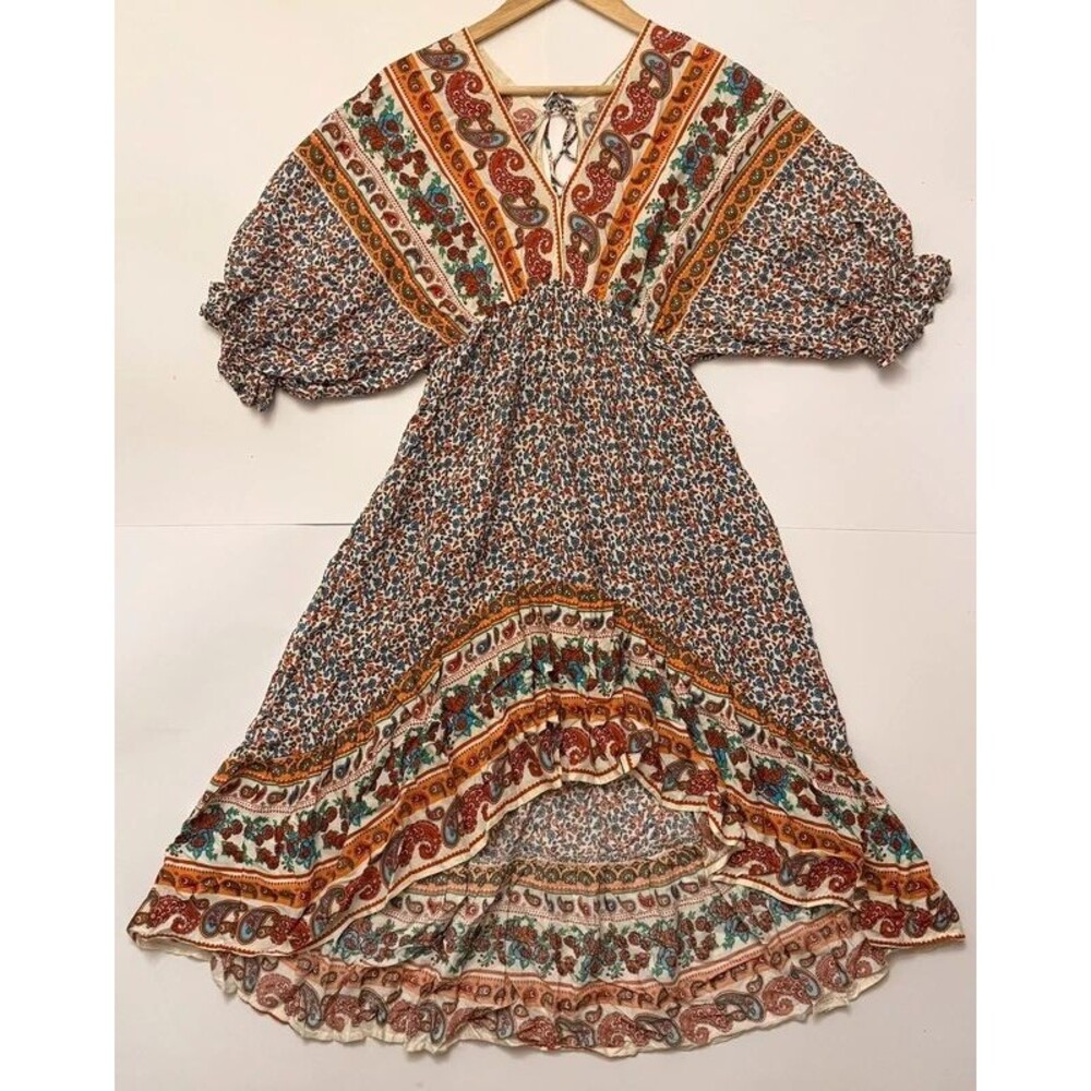 Umgee Boho Floral Paisley High Low Maxi Dress S Bell Sleeve